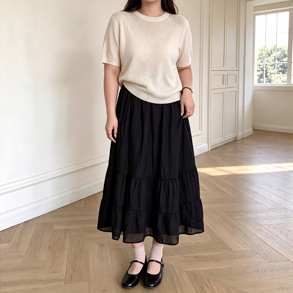 65-160kg Plus Size Women's Casual Versatile Skirt for Spring and Autumn, Suitable for Slightly Plump Women, with Patchwork and Ruffle Design 65-160kg Plus Size Women's Casual Versatile Skirt for Spring and Autumn, Suitable for Slightly Plump Women, with Patchwork and Ruffle Design