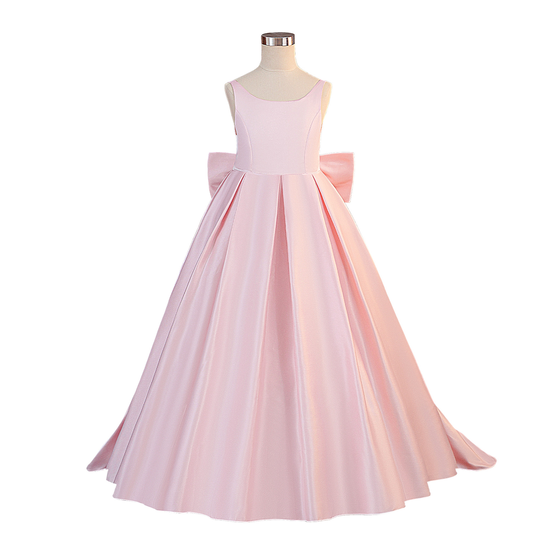 Niñas europeas y americanas trailing vestido de gran tamaño, satin, gran arco, vestido de princesa, vestido de fiesta para niños.