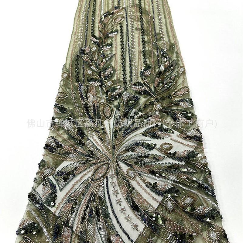 Vertical streamlined tail of phoenix heavy clavos tela de malla de cuentas bordado sequilla pechos de cola de pez tela de boda cena