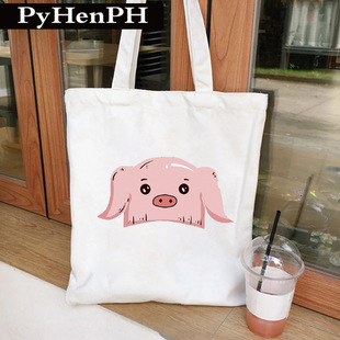Cute Pig Canvas Tote Bag �ɐۿ�ͨ���iӡ��������μ緫������