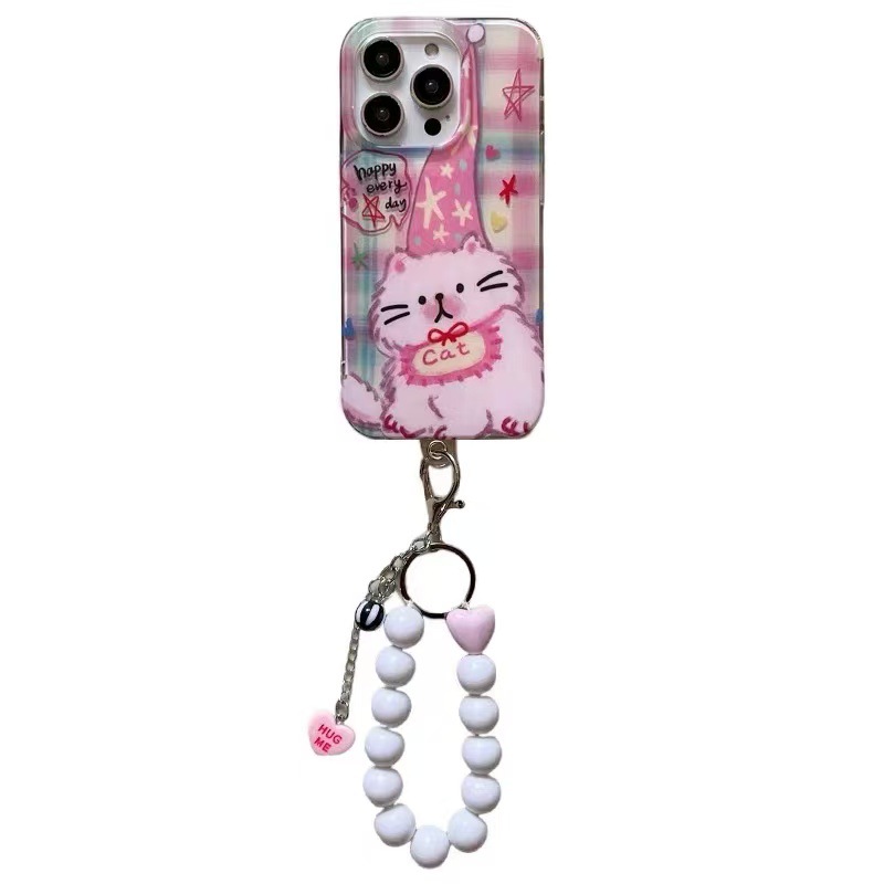 Lindo gato a cuadros en polvo de graffiti para iphone16ProMax Apple 15 funda para teléfono 14 pulsera 13 mujer 16