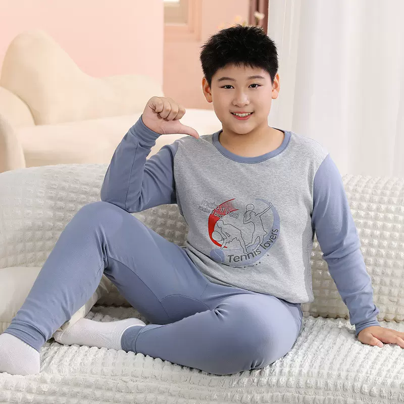 青少年胖童纯棉内衣套装中大童加肥加宽秋衣秋裤睡衣睡裤家居服