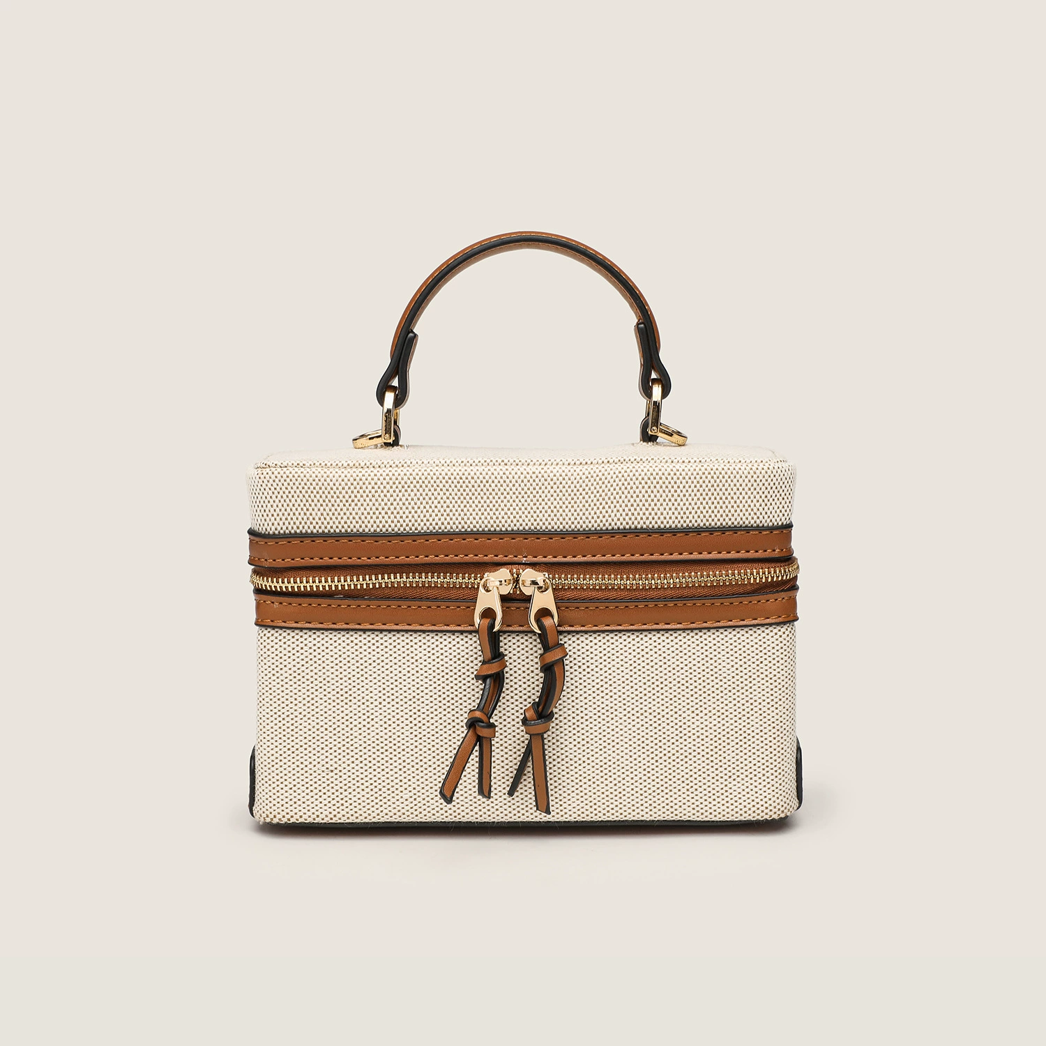 Top-handle vanity bag, canvas & PU options, compact 25.5×9×18 cm