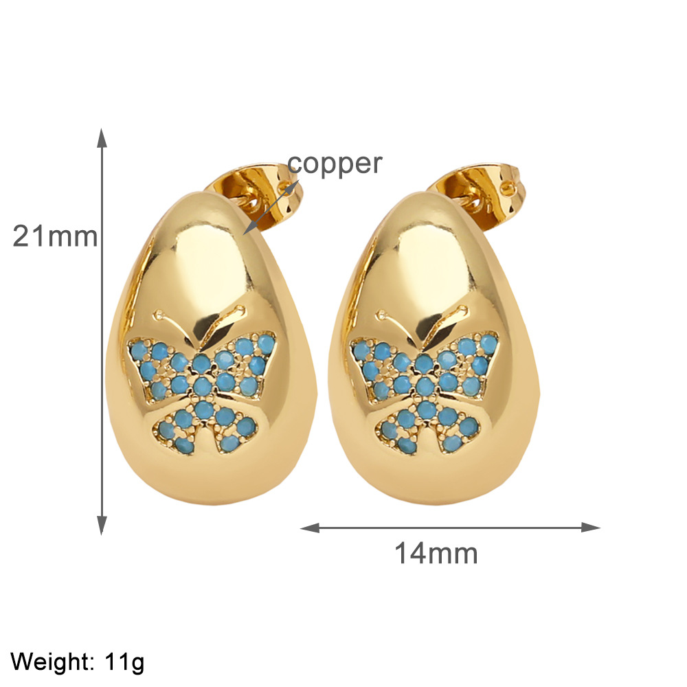 1 Pair Simple Style Water Droplets Plating Copper Zircon 18K Gold Plated Ear Studs display picture 12