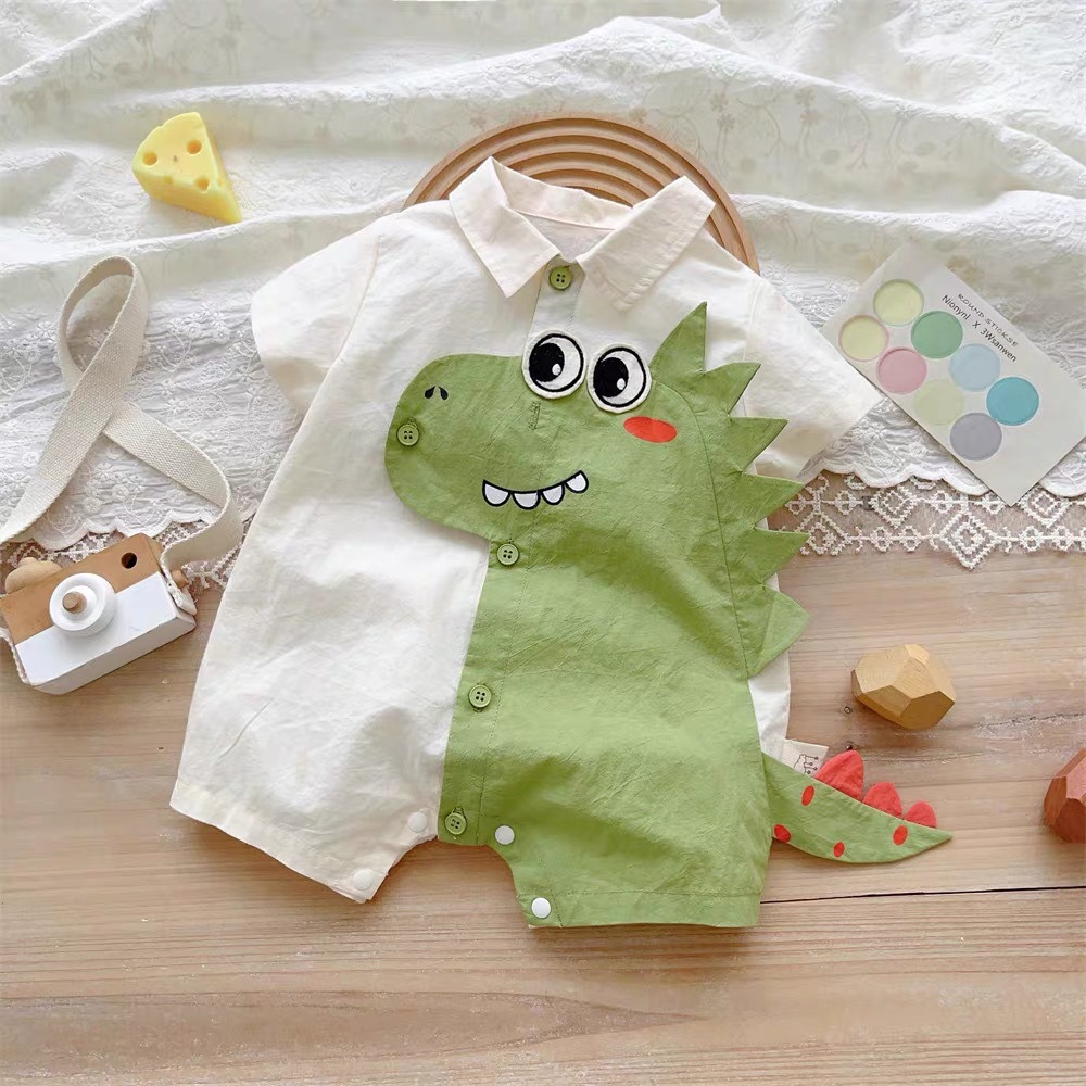 Baby Summer Clothes Short-sleeved Jumpsuit Cartoon Dinosaur Baby Men's Summer Clothes Hayi Thin Breathable Shirt Climbing Wear