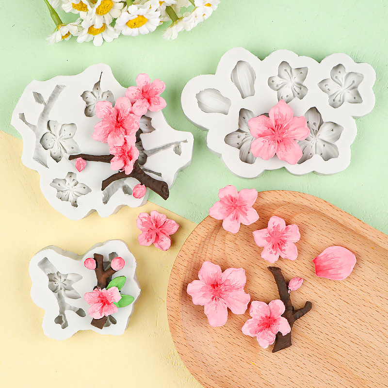 Simulación flor de durazno flor de ciruelo molde de silicona flor de ciruelo flor de chocolate decoración de pastel de pétalos de pegamento arcilla aromaterapia molde de herramienta de yeso
