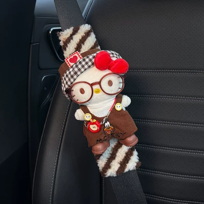 Seat belt shoulder pad – Car Seat Belt Shoulder Pads - brown-striped-shoulder-pads-workwear-kitty
