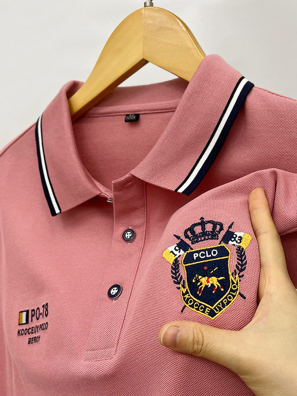 綿 100% ハイエンドポロシャツメンズ新しい夏半袖ヘビー刺繍ラペル Tシャツルーズカジュアルトップ|undefined