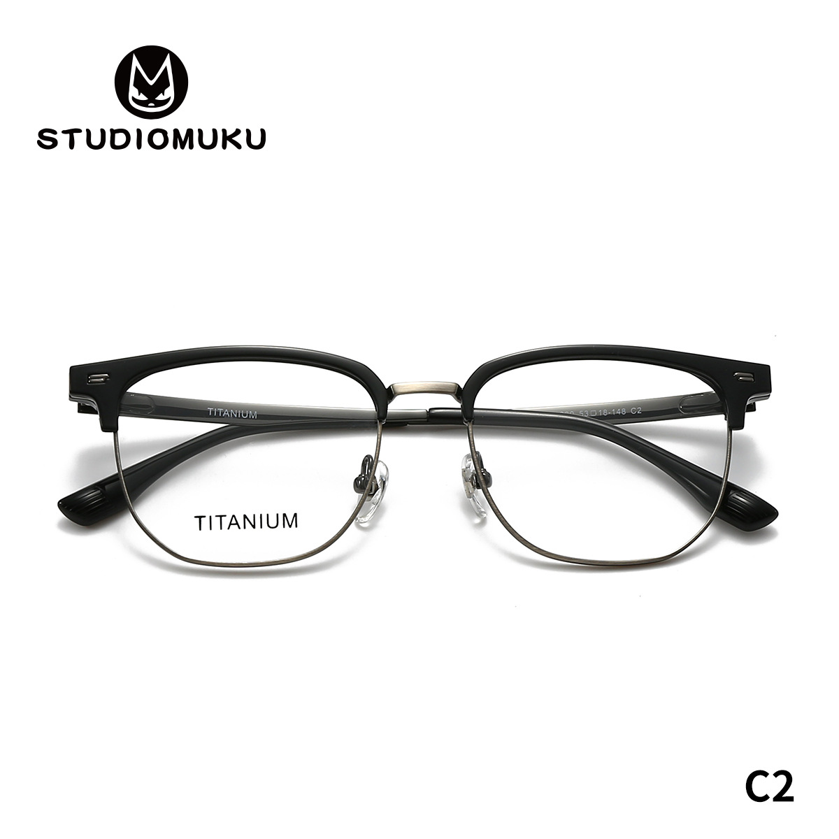 STUDIOMUKU gafas de madera clásica estilo retrógrado cejas de titanio puro gafas de medio marco gafas