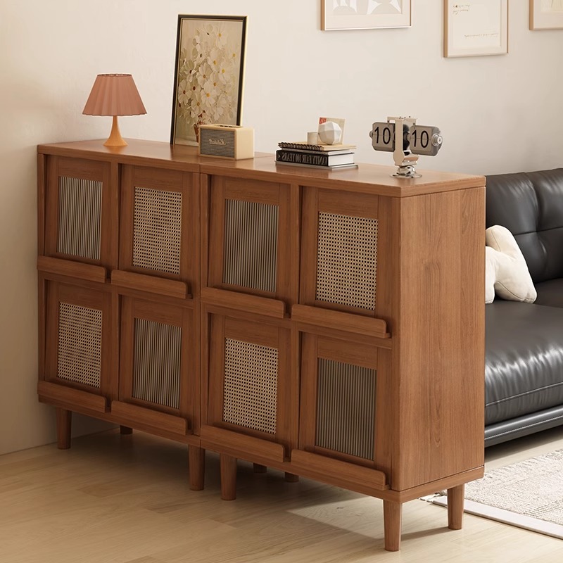 Gabinete de madera sólida Gabinete de sofá Gabinete de cuadrícula de color nuez Gabinete de almacenamiento de sala de estar partición armario de almacenamiento a prueba de polvo con estante de puerta