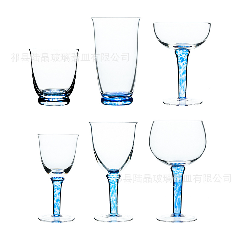 Lu Jing azul patrón flor semilla Copa artificial soplado taza de vino tinto cristal vidrio hogar vidrio de vino