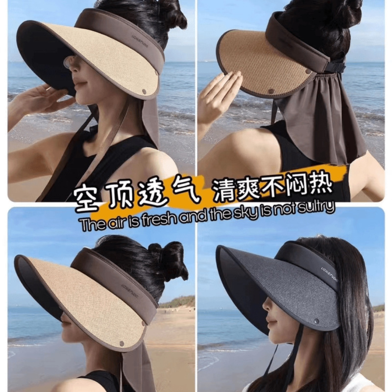 新しい6.0Proサンハット【取り外し可能なショールとネックガード】麦わら中空トップレディース夏用日よけ帽子|undefined