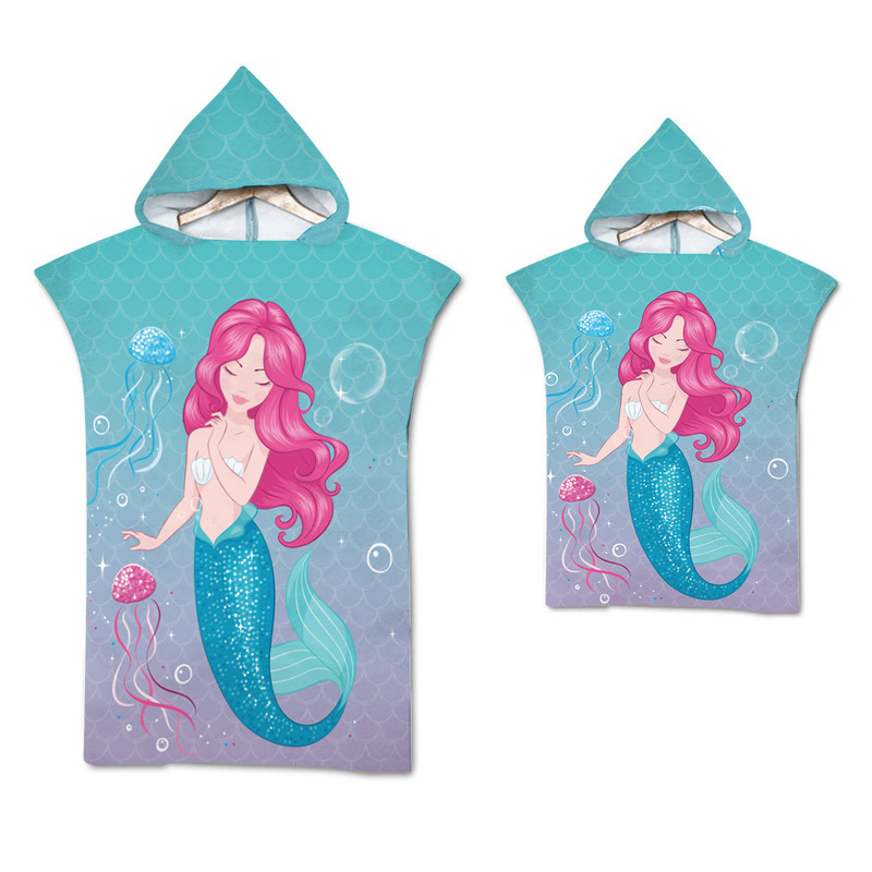 Factory Direct Supply Mermaid Cape Beach Bathrobe Seaside Changing Bathrobe Surf Suit Printed Hooded Bath Towel with Picture Factory Direct Supply Mermaid Cape Beach Bathrobe Seaside Changing Bathrobe Surf Suit Printed Hooded Bath Towel with Picture