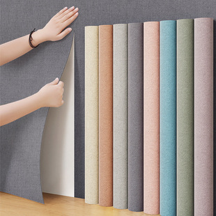 Linen Wall Covering Self-Adhesive Wallpaper Waterproof and Moisture-Proof Tv Background Wall Sticker Bedroom Warm Wallpaper Renovation Concealer Sticker