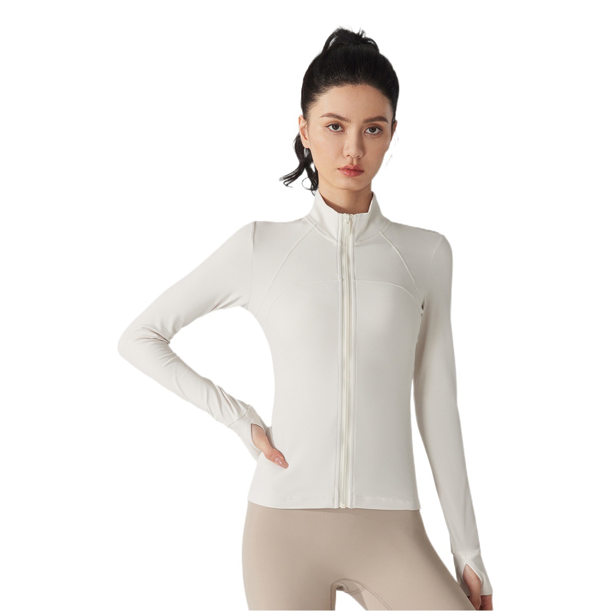 Yuancheng polar chaqueta deportiva caliente espesado slim fit adelgazamiento ropa de yoga manga larga con cremallera running fitness top