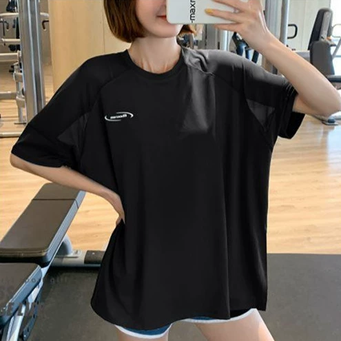 Блузка для бега, быстросохнущая футболка, одежда для фитнеса больших размеров, одежда для йоги с короткими рукавами, Летний Тонкий Сетчатый спортивный топ, женский свободный