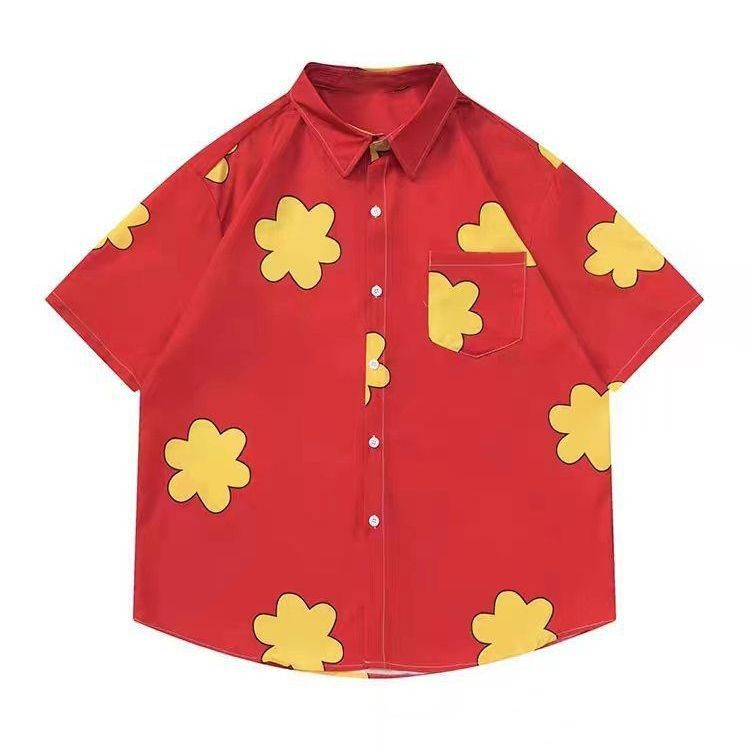 Vintage vintage girasol viaje Hawaiano lindo estilo de Hong Kong suelta casual hombres y mujeres de manga corta Camisa floral