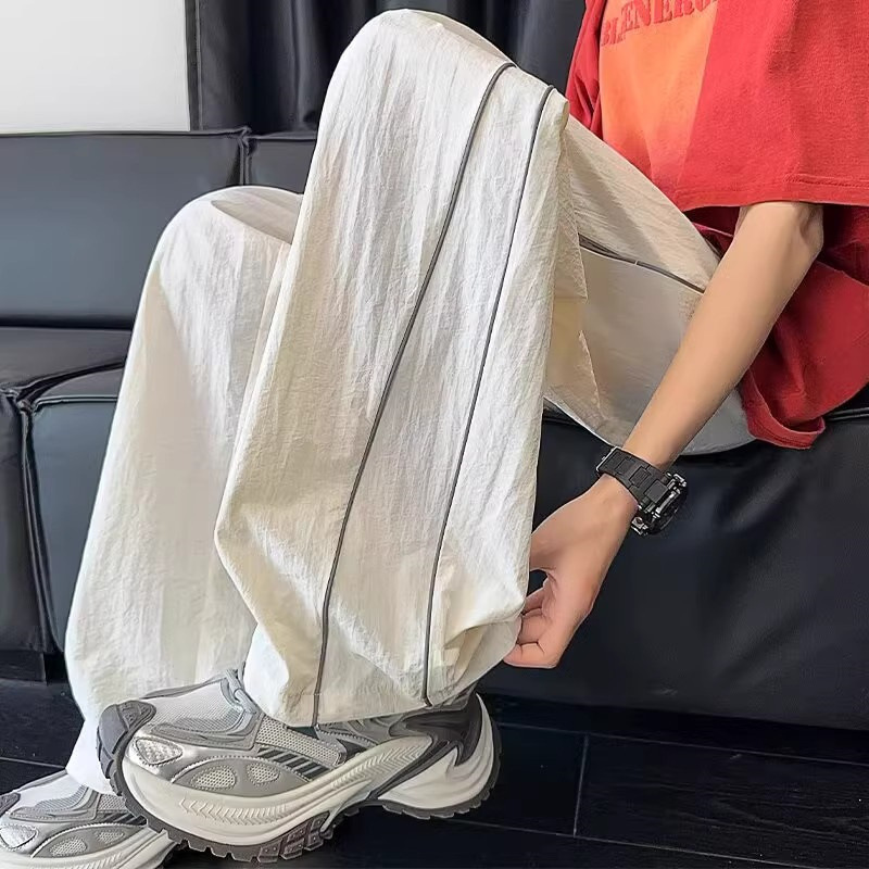 Striped Quick-drying Casual Pants Boys 2025 Summer Thin Trendy Brand Sports Wide-leg Pants American Style Straight Loosen Pants