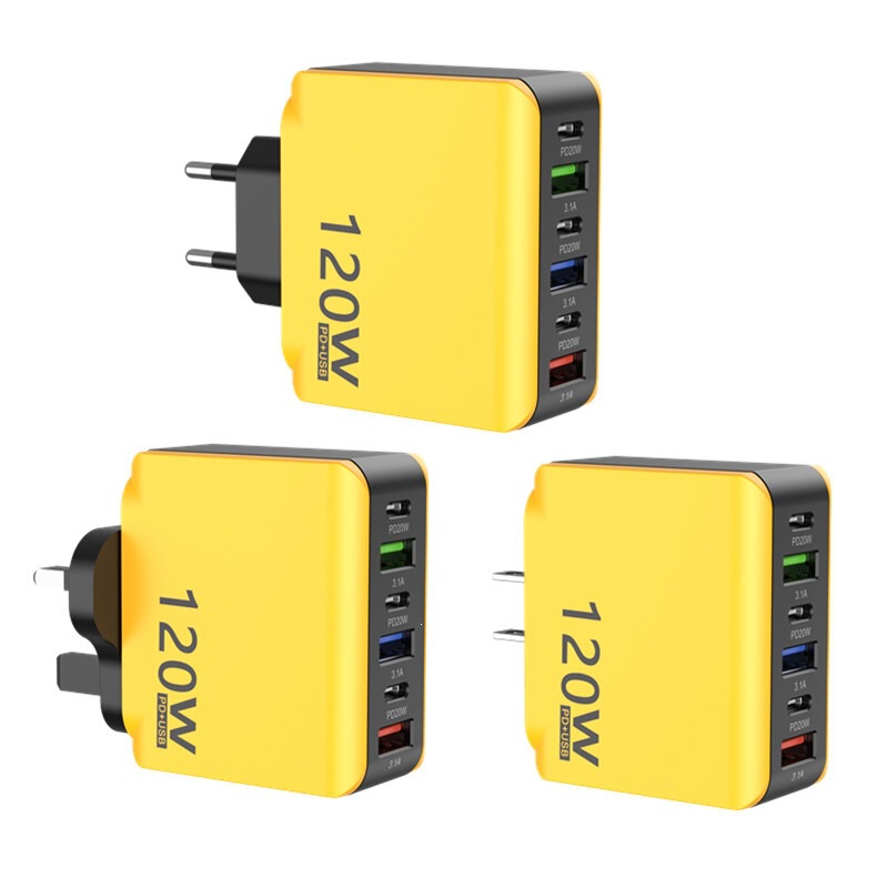 Cross-Border 120W Mobile Phone Fast Charging Charger 3Usb+3Pd Us/Eu/Uk Standard Multi-Port Fast Charging Head 6-Port Charging Head