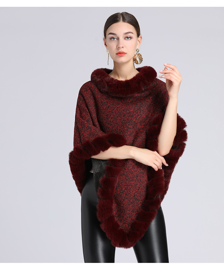 Stickad tröja i plusstorlek med fleece och tjock pälskrage_voghion.com