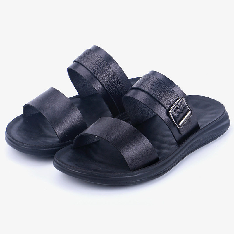 Dép sandal nam quai ngang hở ngón thoáng khí đi biển dã ngoại — Màu đen, kaki