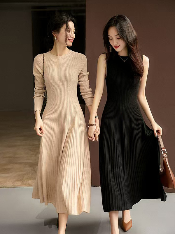 淑女2025新款秋冬100羊毛连衣裙子女半高领法式气质收腰显瘦长裙|undefined