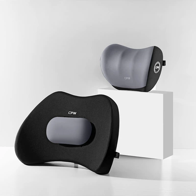 Waist support | Office Seat Car Cushion - black-grey-adjustable-headrest-lumbar-set