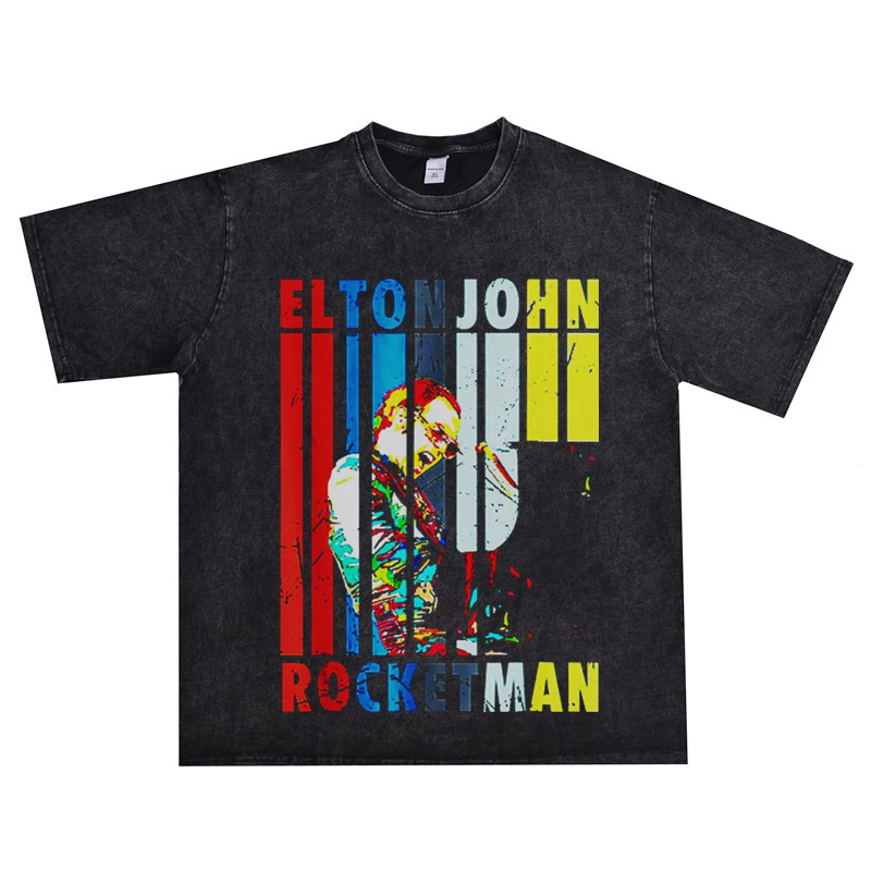 Western singer Elton John washed distressed T-shirt for men and women Western singer Elton John washed distressed T-shirt for men and women
