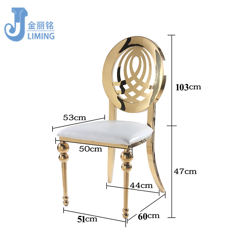 De titanio de oro de acero inoxidable Silla de comedor moda Luz de lujo de acero inoxidable Hotel redondo Silla de comedor de banquete de hotel Silla de comedor al por mayor