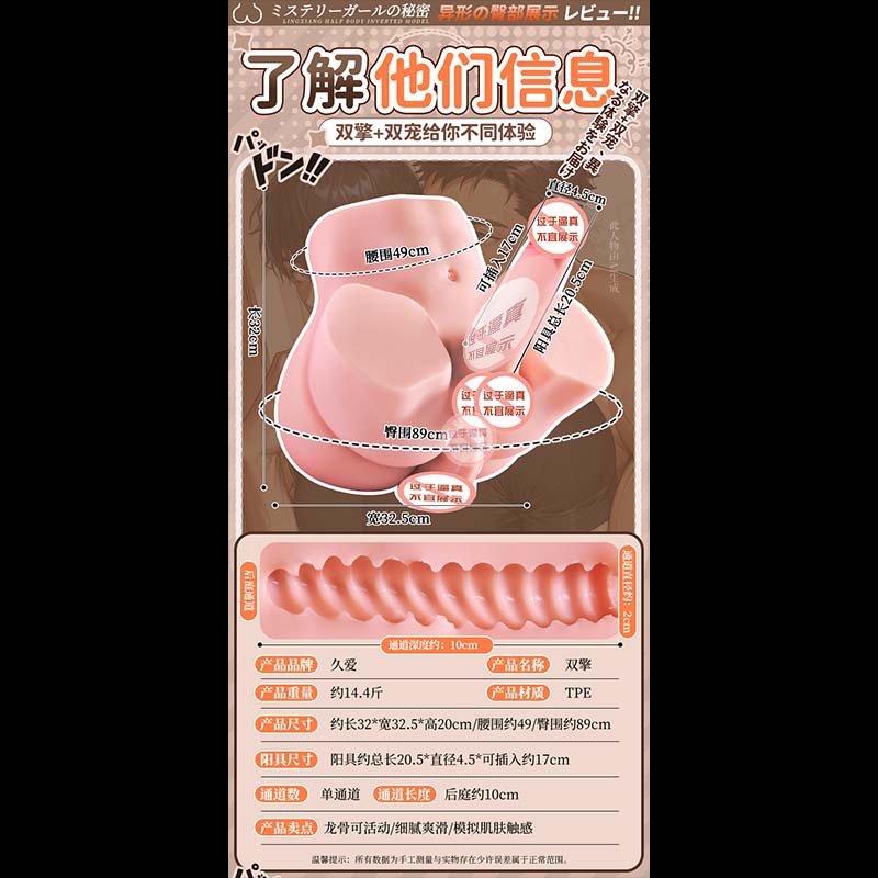 Jiuai Dual-Chong Male Masturbator Realistic Vaginal and Buttocks Half-Body TPE Mold — detail image 6