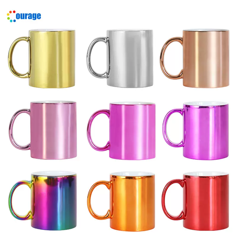 热转印电镀杯金把手陶瓷杯升华涂层马克杯北欧复古金色银色咖啡杯