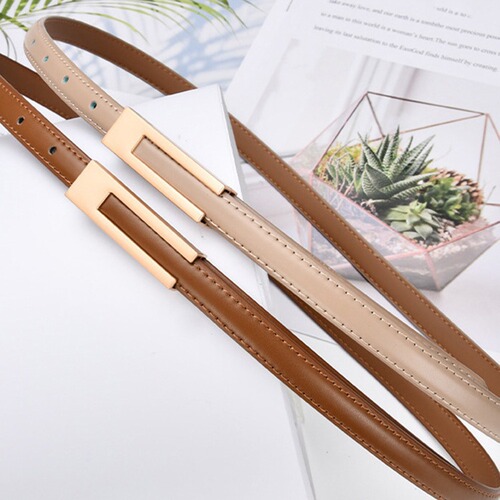 Women's Summer PU Leather Decorated Dress with Slim Waist, Simple Style, Can Match Suit, Black Slim Waist Small Belt