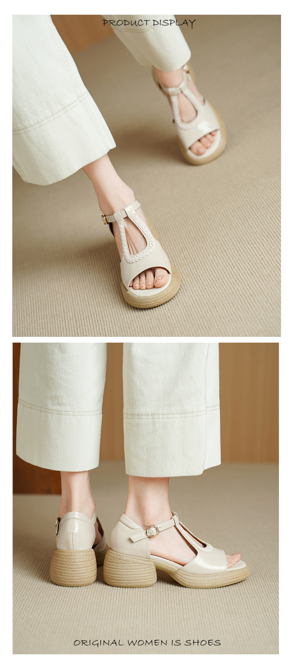 Sandal cao gót nữ mũi cá hở ngón, đế dày da cừu, gót 9 cm — màu trắng ngà chi tiết 6