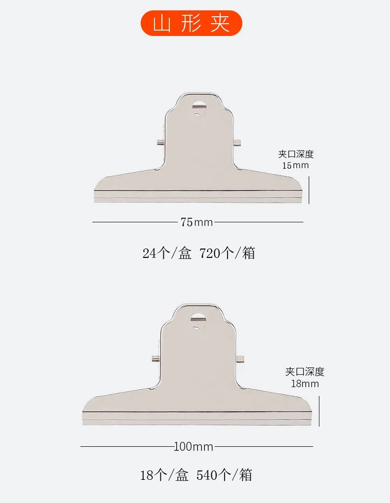 不锈钢圆形钢夹 强力多规格大小号山形夹 文具夹金属票据文件夹子详情14