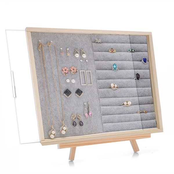 Flat surface + ring box gray velvet + stand