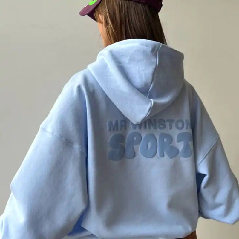 New European and American Style Plus-Size Women's Slogan-Printed Hooded Sweatshirt with Dropped Shoulder Sleeves, Sports Casual Long-Sleeve Printed Sweatshirt