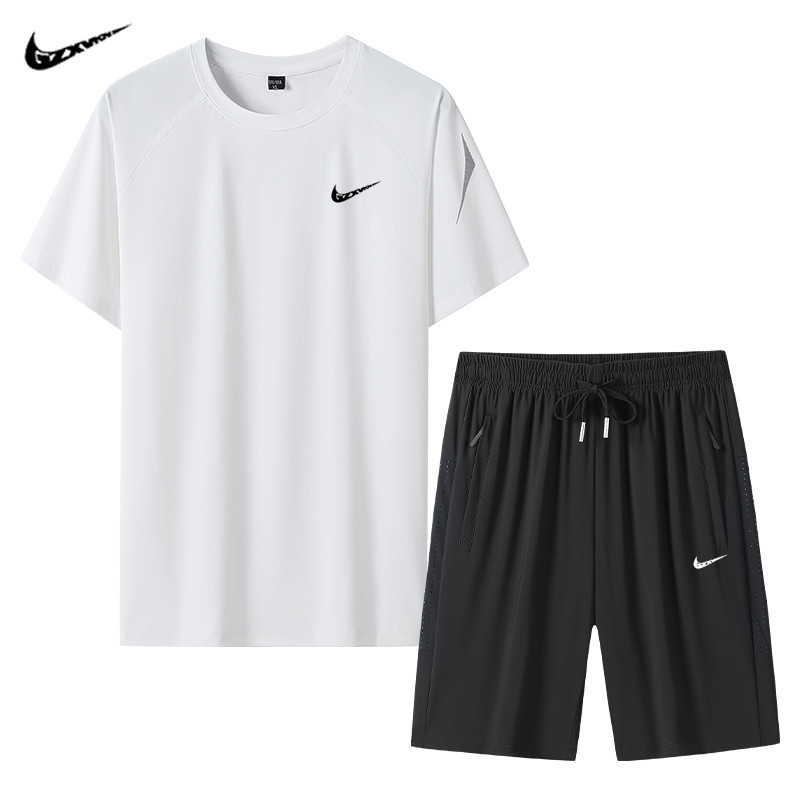Ice Silk Sports Men's Two-Piece Suit Summer New Men's Casual Trendy Quick-Drying Running Clothing Men's Short-Sleeved Round Neck Ice Silk Sports Men's Two-Piece Suit Summer New Men's Casual Trendy Quick-Drying Running Clothing Men's Short-Sleeved Round Neck