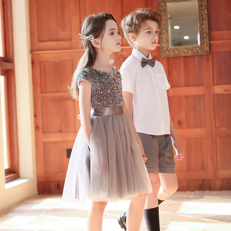 Vestido de presentación infantil del Día del Niño, vestido pequeño del anfitrión, vestido de coro de estudiantes de primaria y secundaria, vestido de presentación de recitación