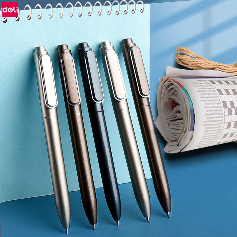 Deli Gel Pen Press 0.5 Bullet Signature Pen high-looking business office metal texture wholesale