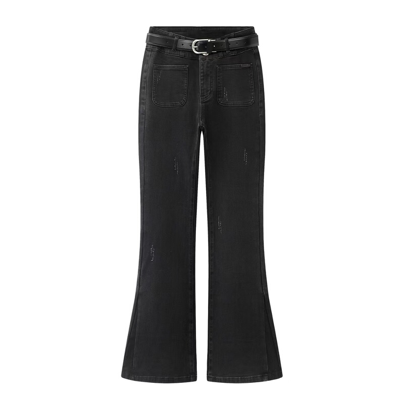 In Stock 2025 Winter New Designer Style Cool Belted Slightly Stretchy Flared Jeans Rl91302009
