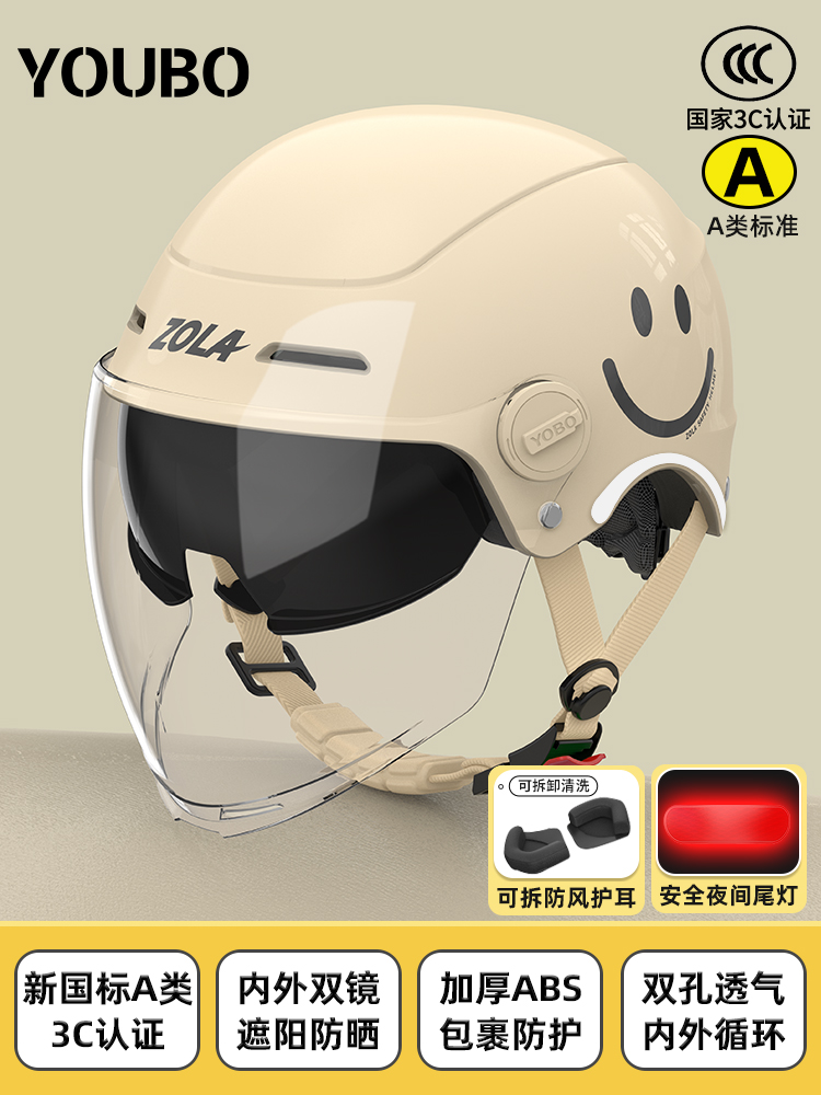 Vehicle Helmet Winter – Universal Auto Parts and Accessories - khaki-smile-inner-and-outer-double-mirror-detachable-earmuffs-tail-light-new-national-standard-class-a-3c