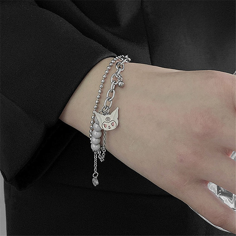 Cartoon retroreflective women's bracelet stainless steel pearl