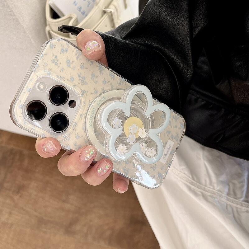 Magnetic Glitter Blue Transparent Flower Suitable for Iphone14 Apple 16Promax Mobile Phone Case 15 New Style 13 Soft Magnetic Glitter Blue Transparent Flower Suitable for Iphone14 Apple 16Promax Mobile Phone Case 15 New Style 13 Soft