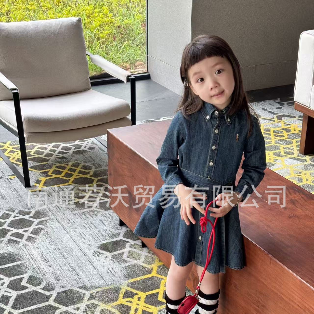 【售罄】25秋上新  复古老钱风女童牛仔长袖衬衣裙