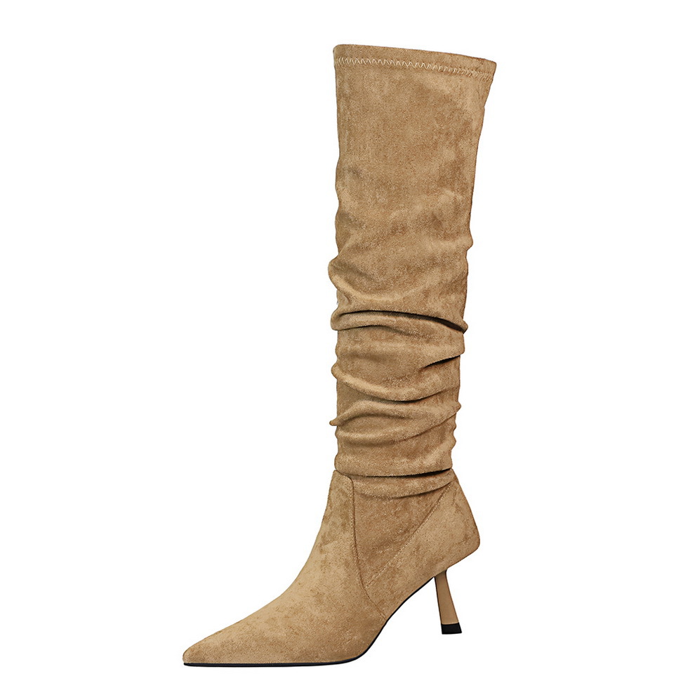 2639-1 For Women High Tube Over-the-Knee Elastic Long Pointed Toe Thin Heel Slimming Wrinkled Slouch Riding Boots_vogvips.com