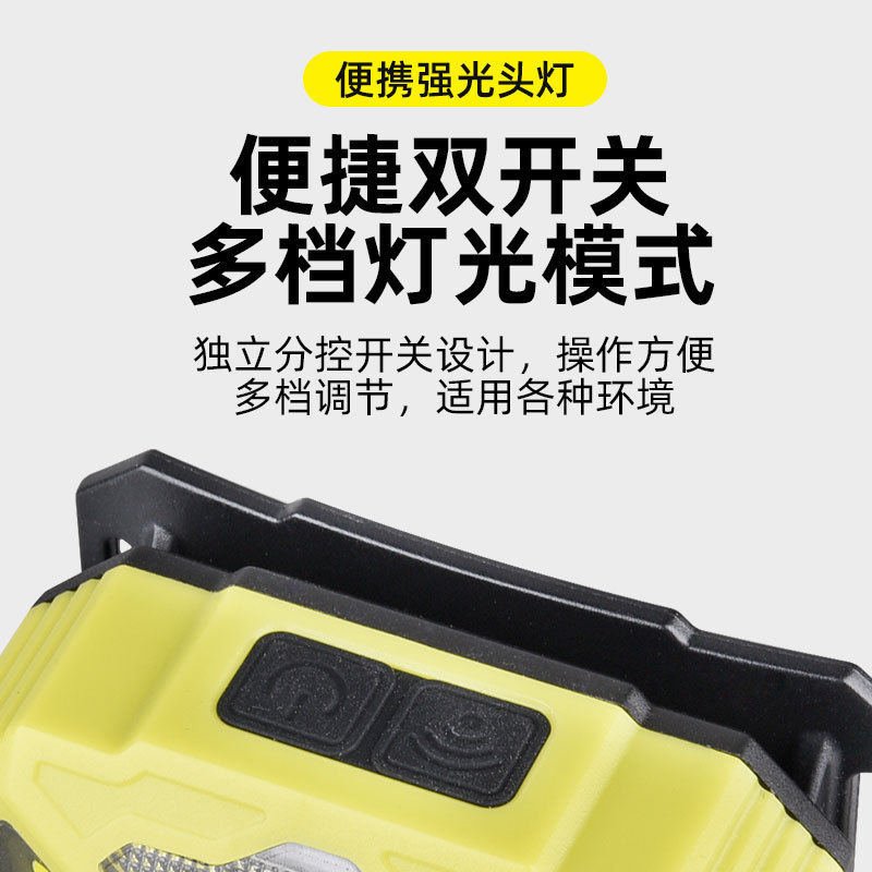 Transfronterizo inteligente inducción alta luz luz de cabeza de doble interruptor multi-granos portátil al aire libre trabajo de bicicleta aventura luz de cabeza