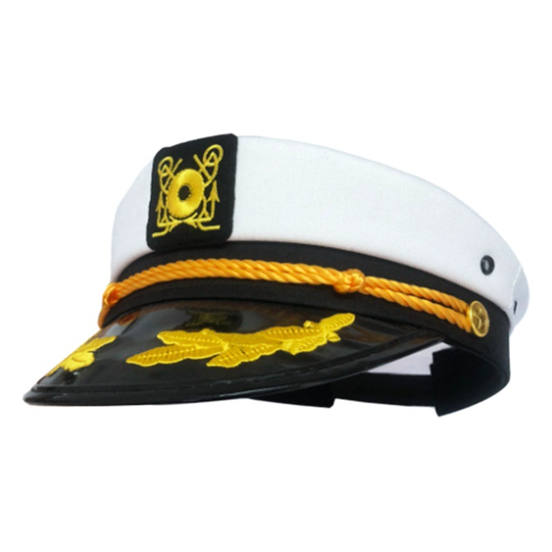 New Carnival Party Hat White Embroidery Summer Retro Export Captain Sailor Hat Performance Adult Navy Hat