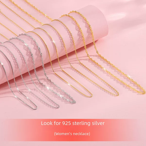 S925 Sterling Silver Necklace Women's Pendantless Plain Chain Single Chain Box Chain DIY Versatile Clavicle Chain Accessible Luxury Design Chain