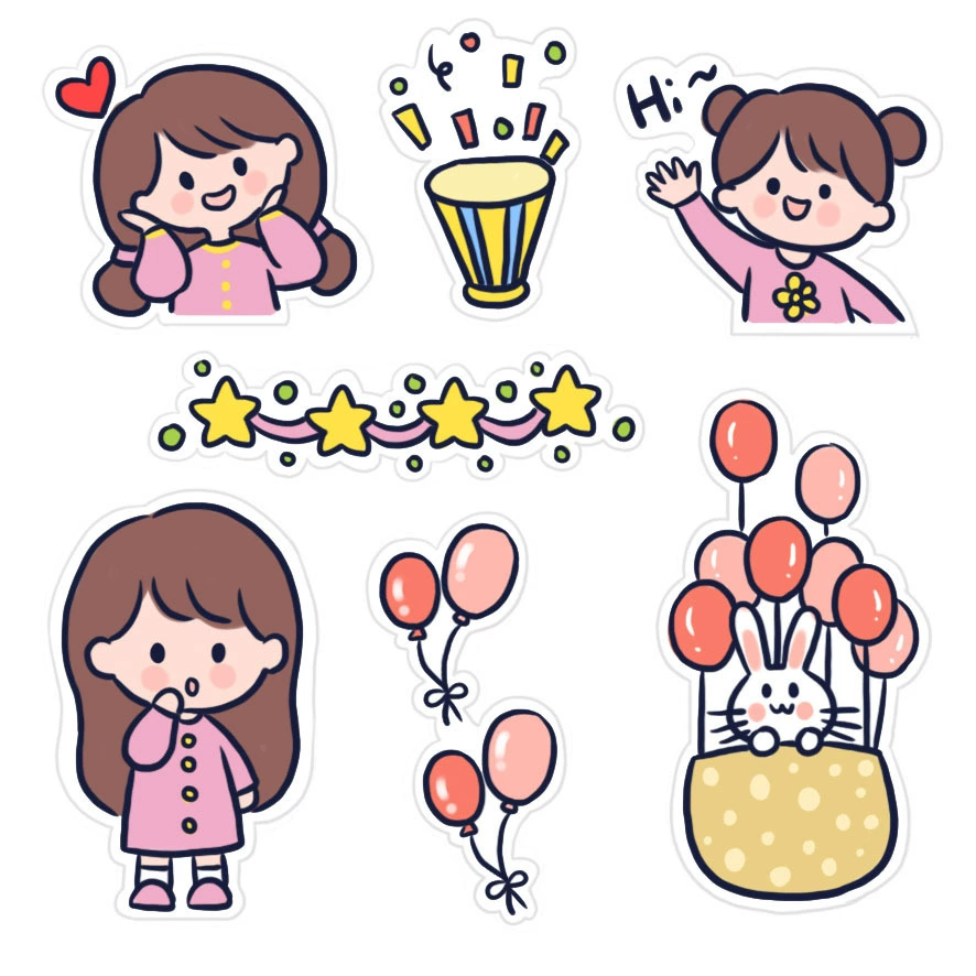 Cartoon sticker, laptop, book, DIY, for students