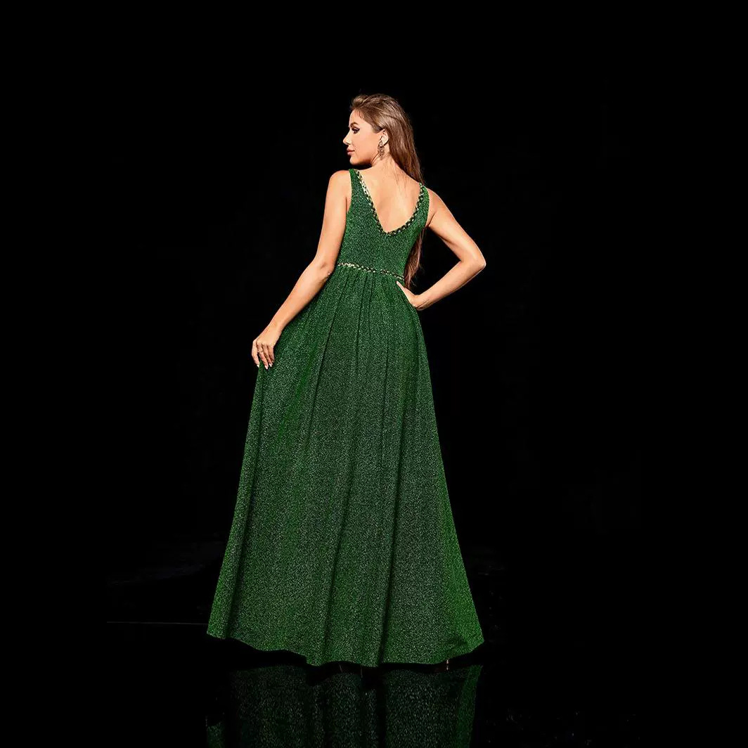 Vestido de Noche para Fiesta de Poliéster, Cuello en V profundo, Sin Mangas, Espalda Descubierta, para Reunión Anual